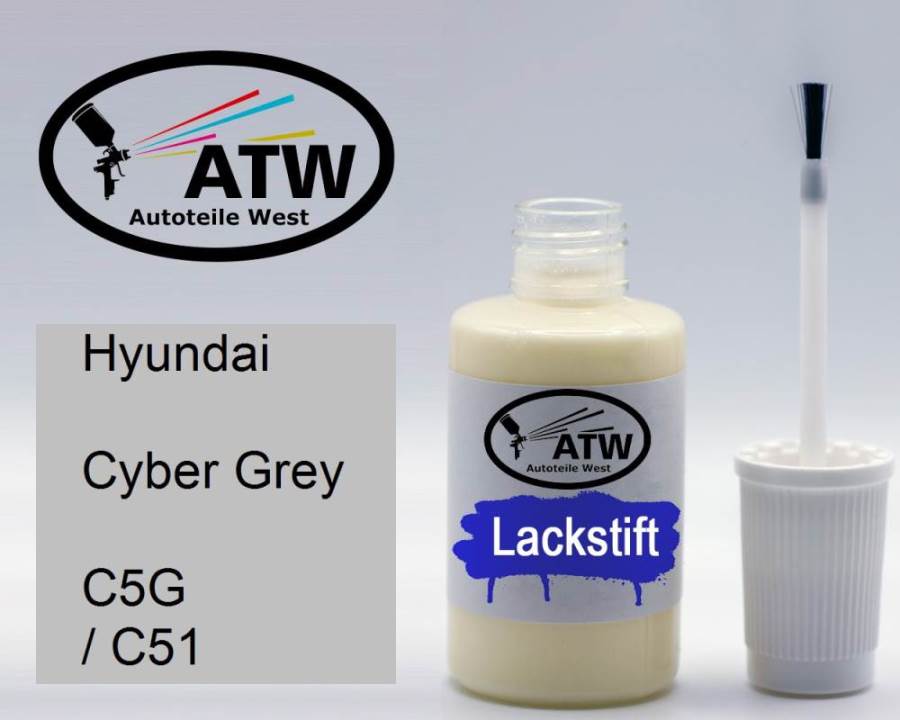 Hyundai, Cyber Grey, C5G / C51: 20ml Lackstift, von ATW Autoteile West.